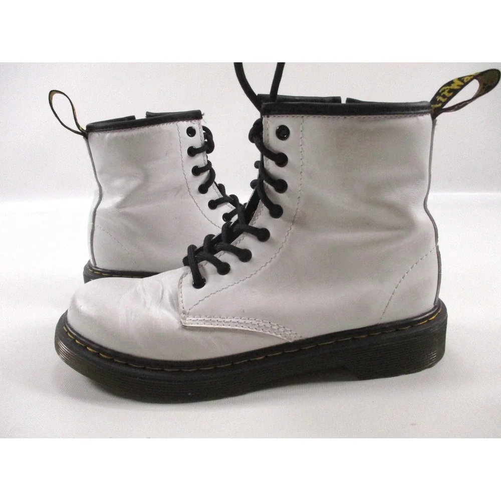 Dr.‎ Martens Kids 1460 J White Leather Combat Side Zip Boots Size US 3